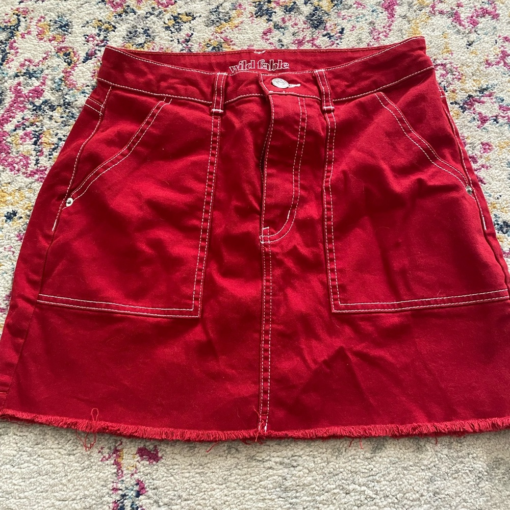 Red jean shorts